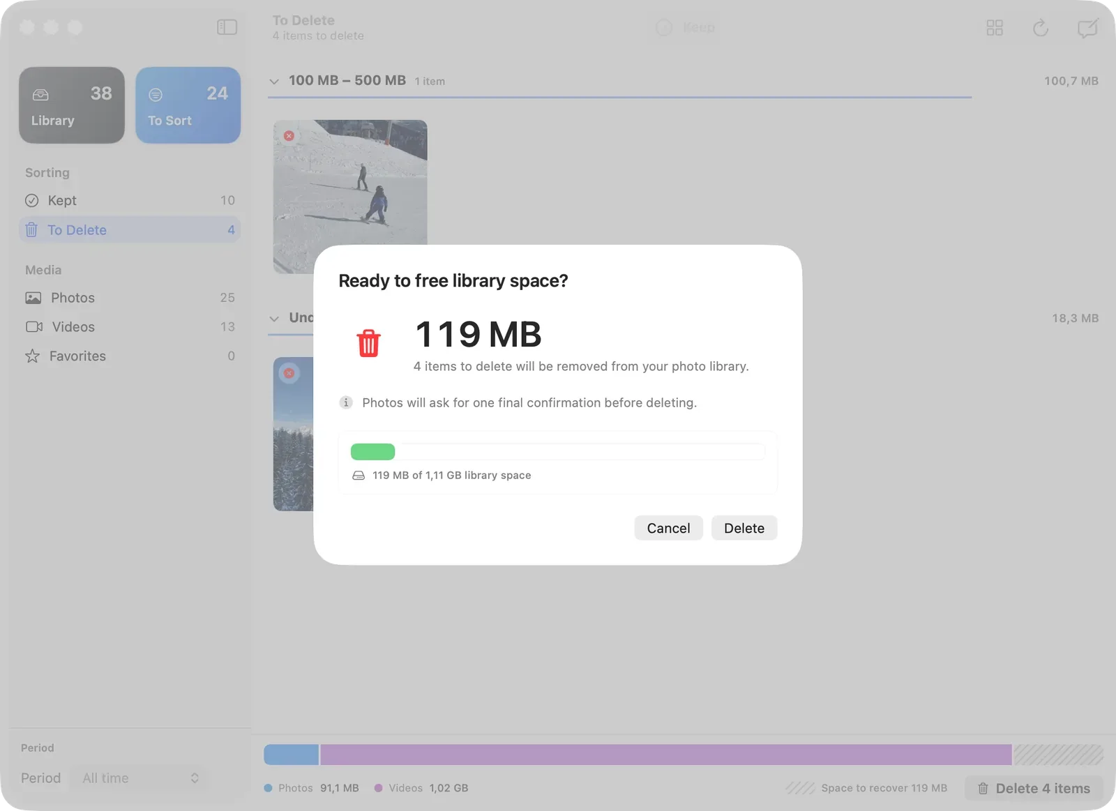 Photos library sorted by file size in LightRoll