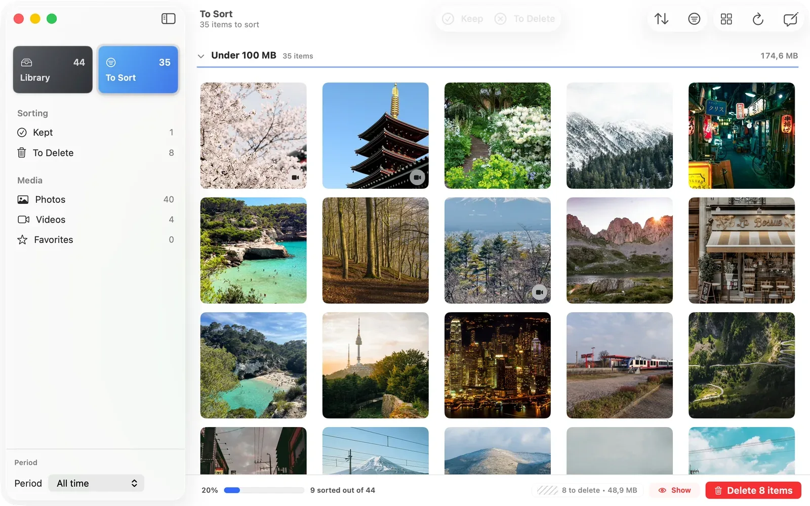 LightRoll showing the À trier queue for an Apple Photos library